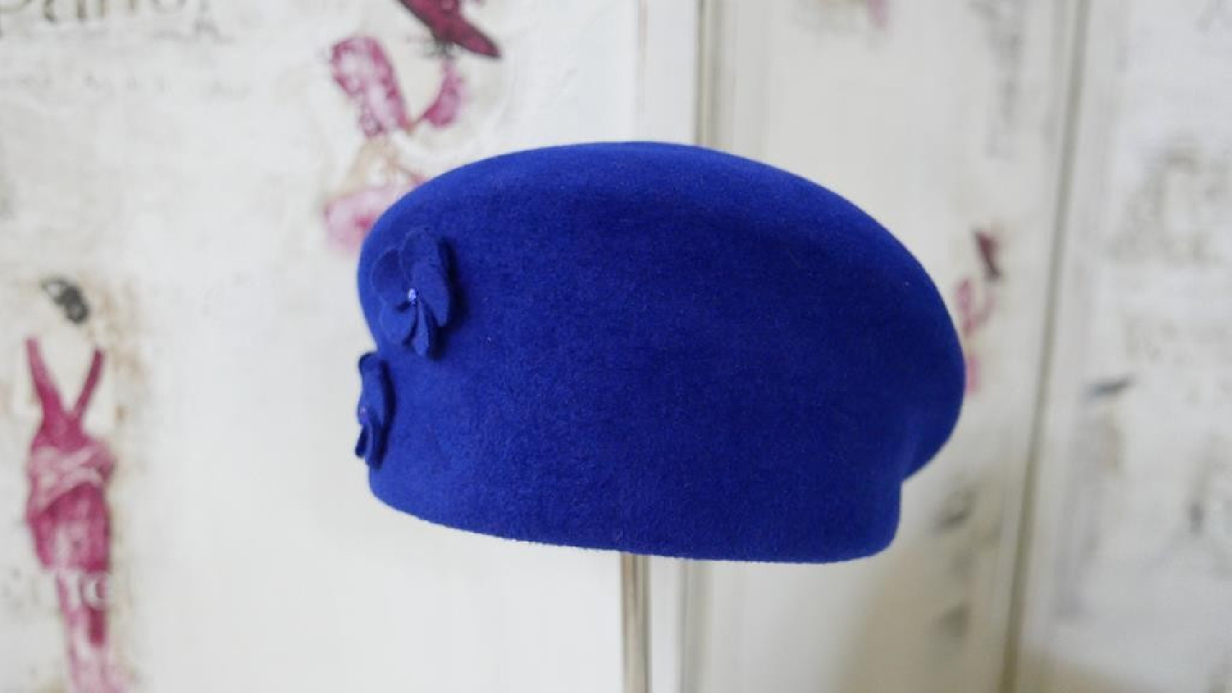 Filipa 3w1- beret, toczek kaszkiet szafirowy welur 54-57 cm