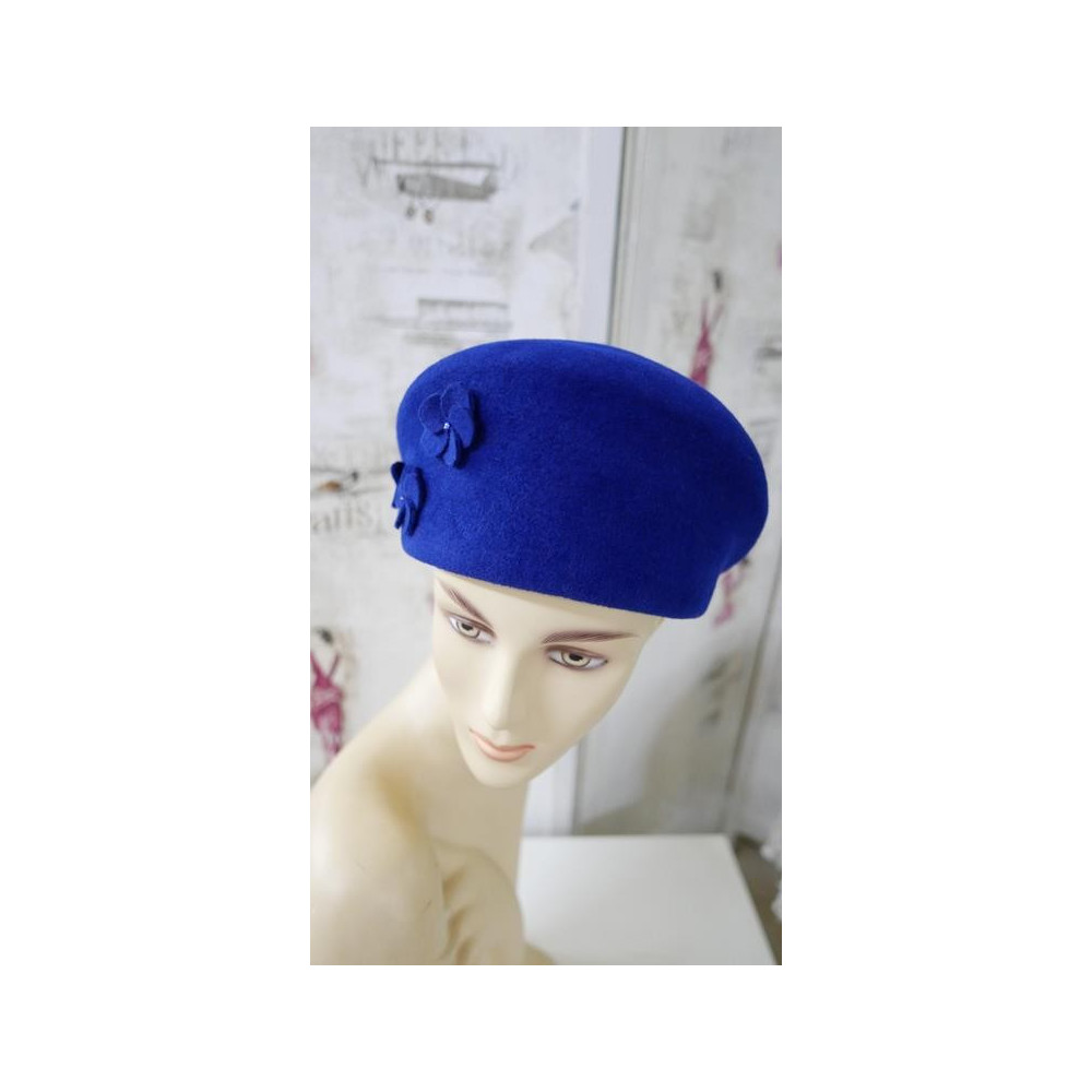 Filipa 3w1- beret, toczek kaszkiet szafirowy welur 54-57 cm