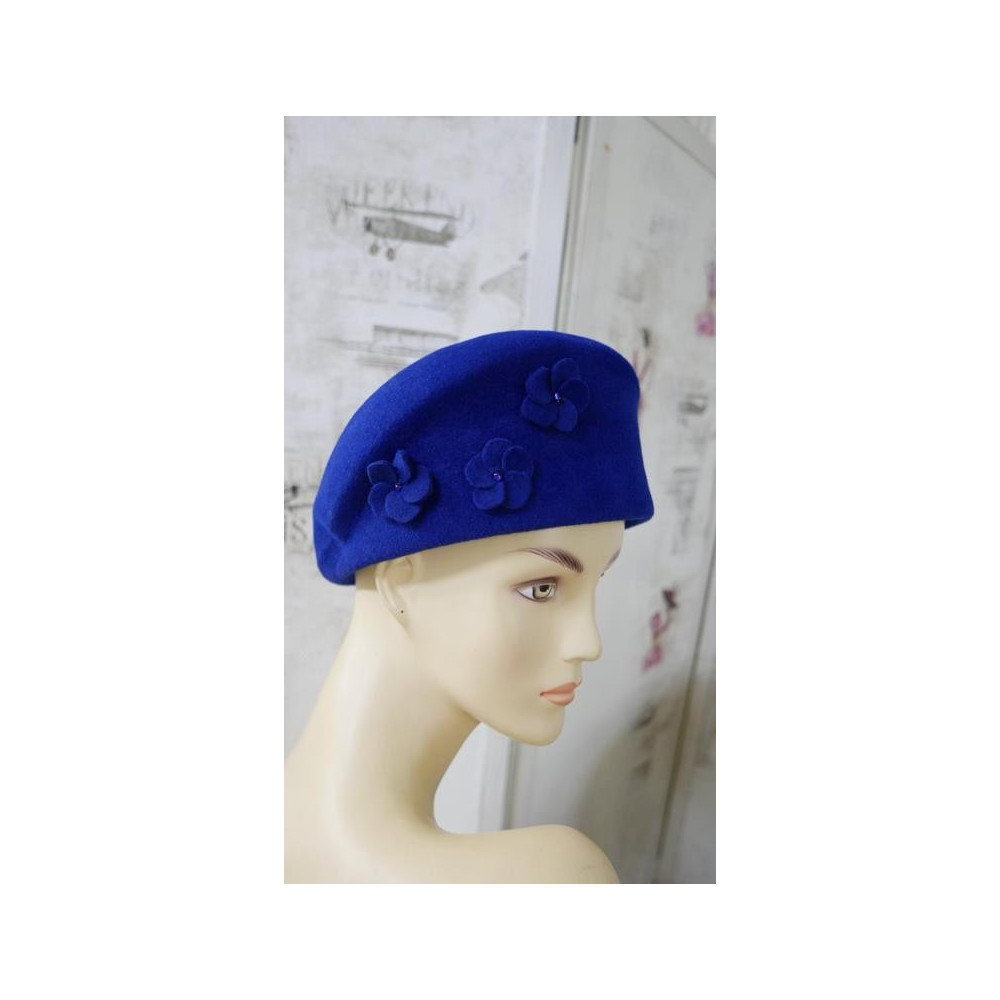 Filipa 3w1- beret, toczek kaszkiet szafirowy welur 54-57 cm