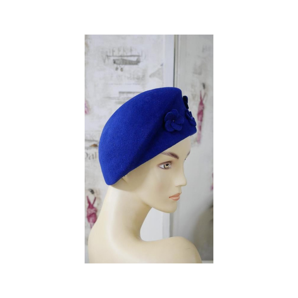 Filipa 3w1- beret, toczek kaszkiet szafirowy welur 54-57 cm