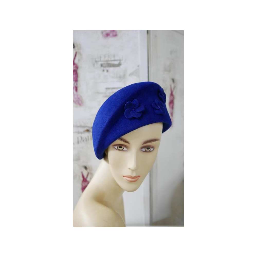 Filipa 3w1- beret, toczek kaszkiet szafirowy welur 54-57 cm