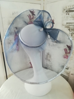 Megan granatowo szary szałowy kapelusz wizytowy