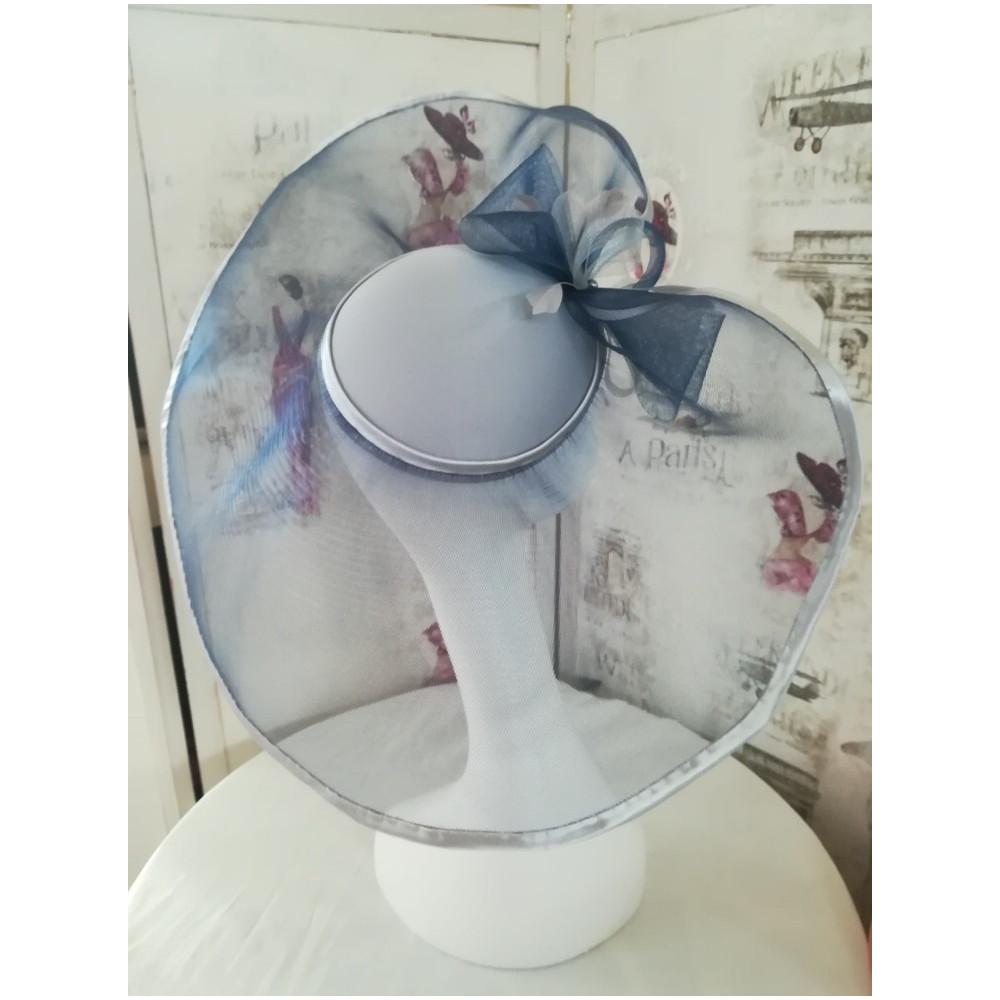 Megan granatowo szary szałowy kapelusz wizytowy