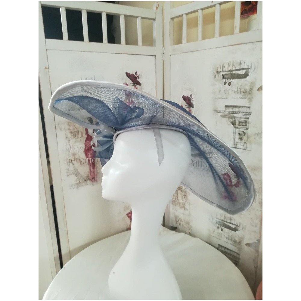 Megan granatowo szary szałowy kapelusz wizytowy