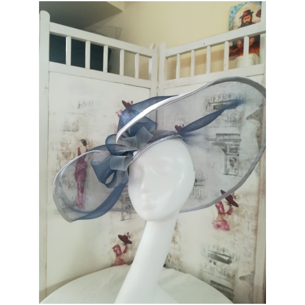 Megan granatowo szary szałowy kapelusz wizytowy