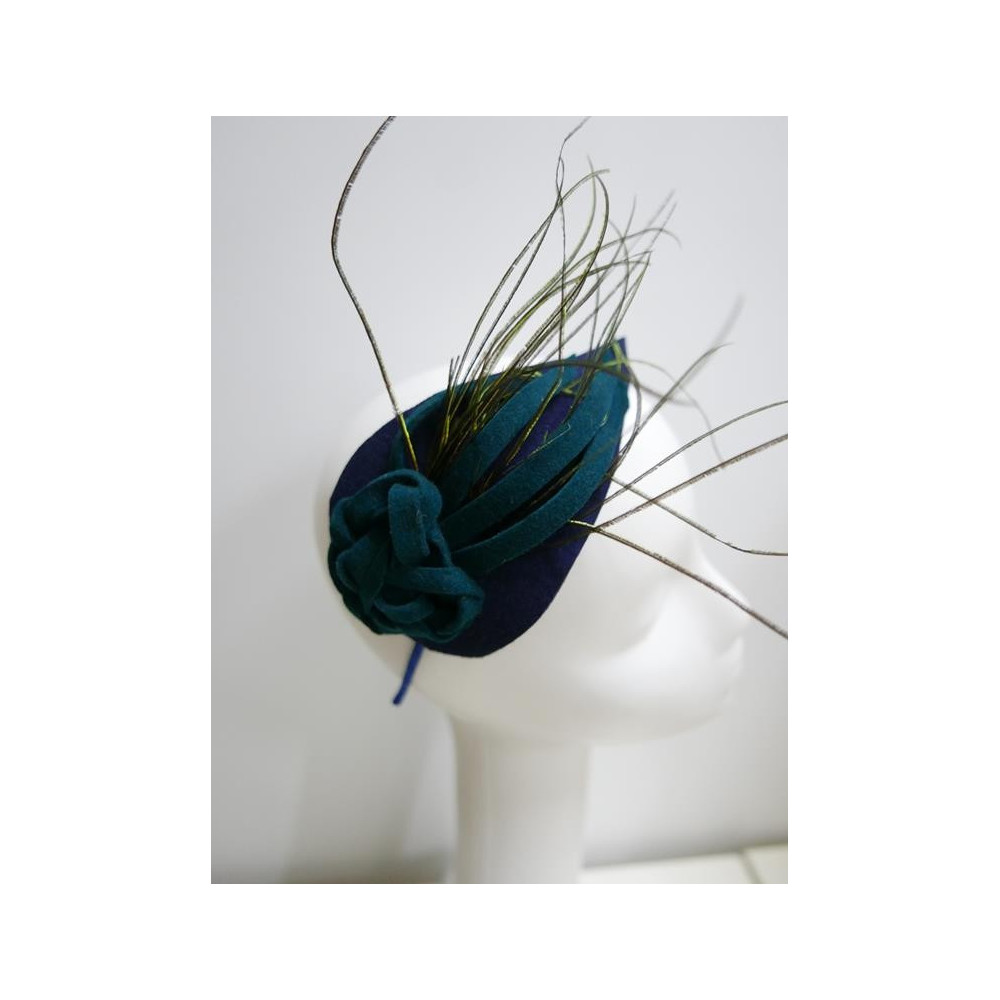 Granatowo morski fascynator filcowy na przepasce
