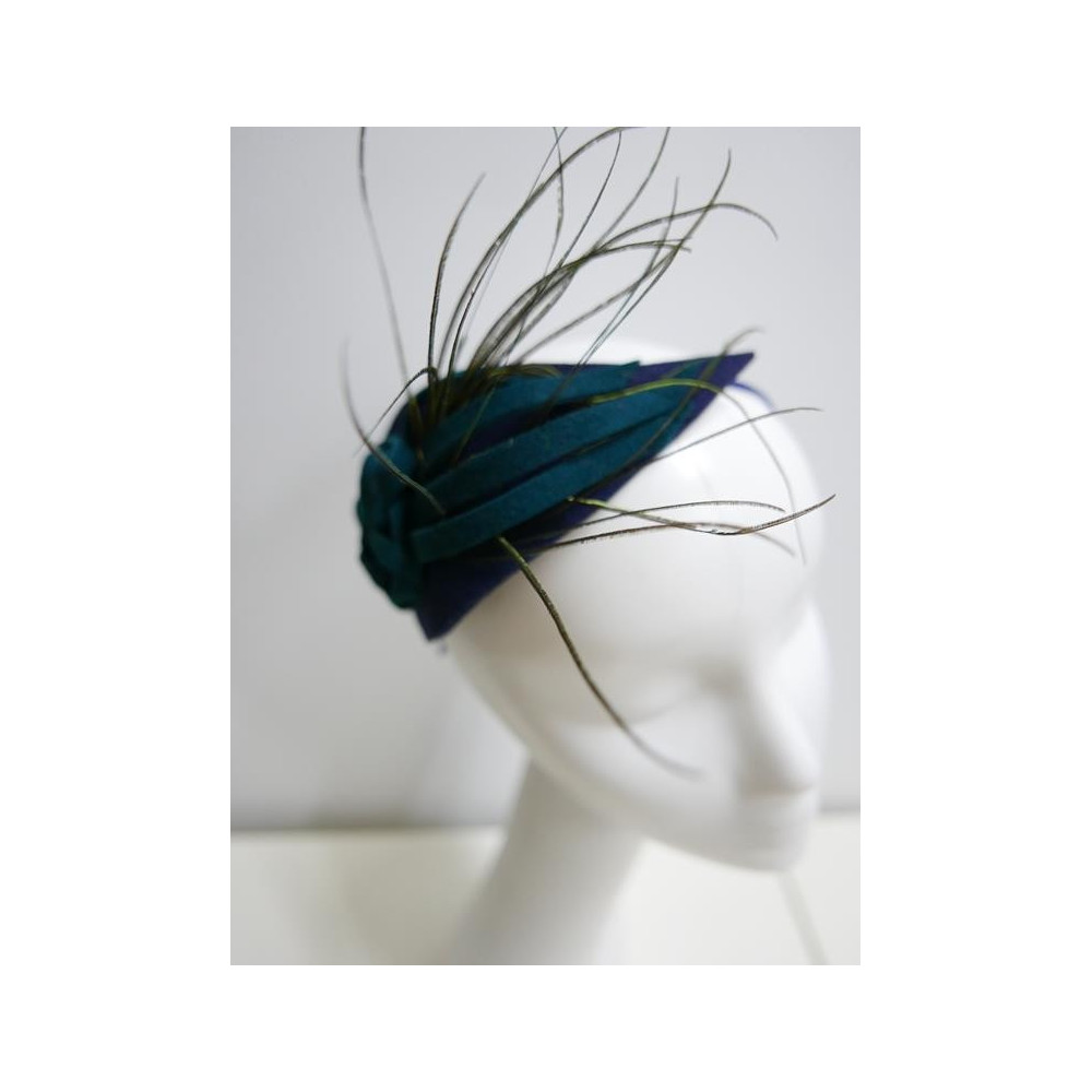 Granatowo morski fascynator filcowy na przepasce