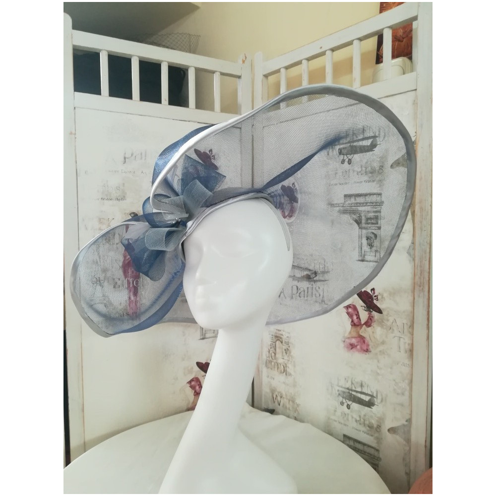 Megan granatowo szary szałowy kapelusz wizytowy