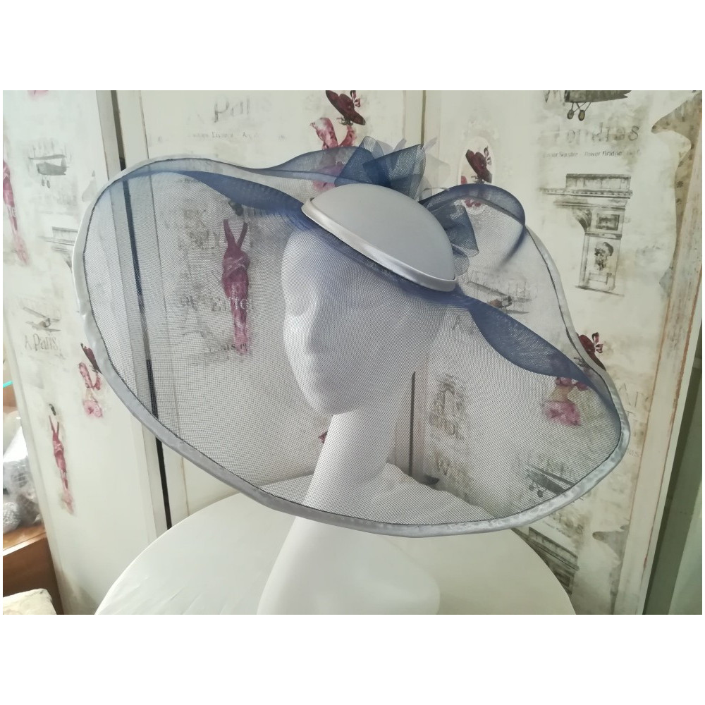 Megan granatowo szary szałowy kapelusz wizytowy