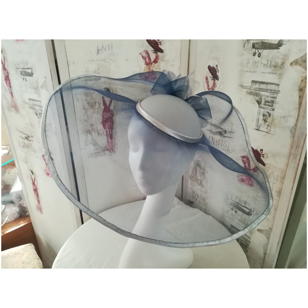 Megan granatowo szary szałowy kapelusz wizytowy