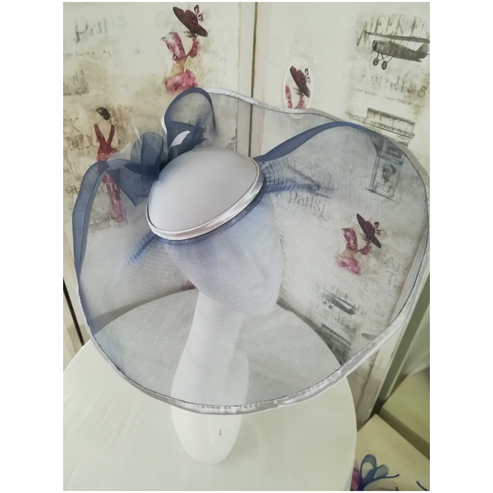 Megan granatowo szary szałowy kapelusz wizytowy