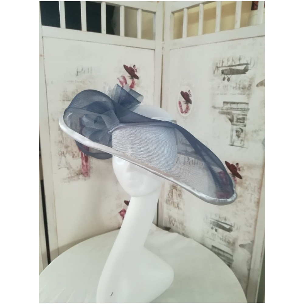 Megan granatowo szary szałowy kapelusz wizytowy