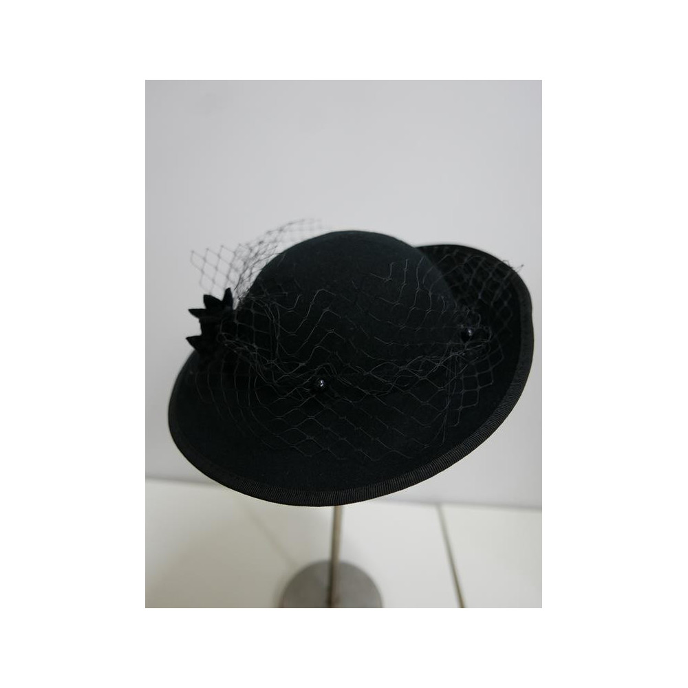Apolonia czarny kapelusz dysk filc wełna