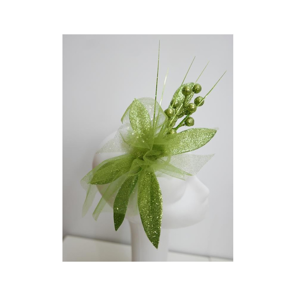 Zielony fascynator święteczno karnawałowy na przepasce