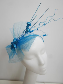 Turkusowy fascynator święteczno karnawałowy na przepasce