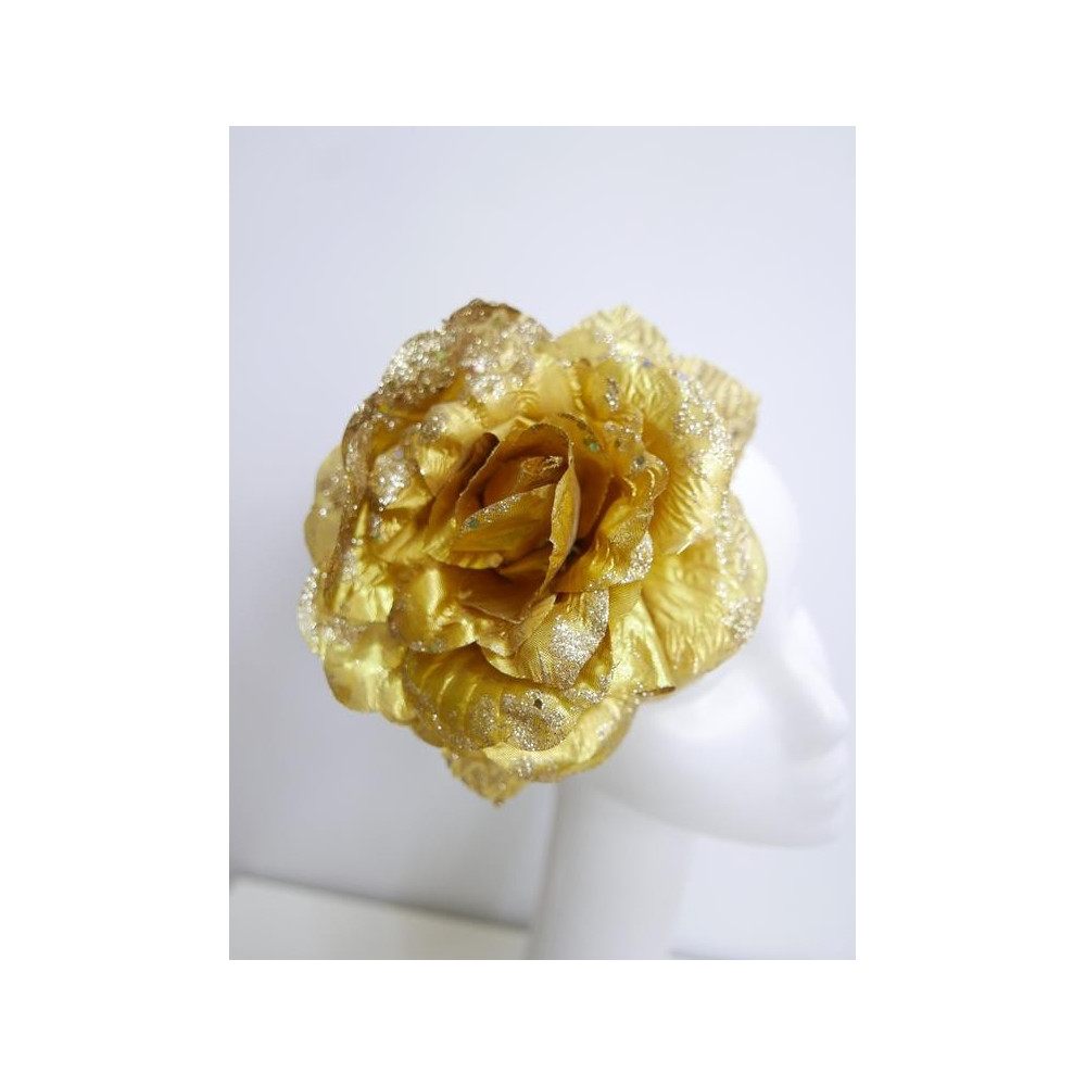 Złoty fascynator święteczno karnawałowy na przepasce