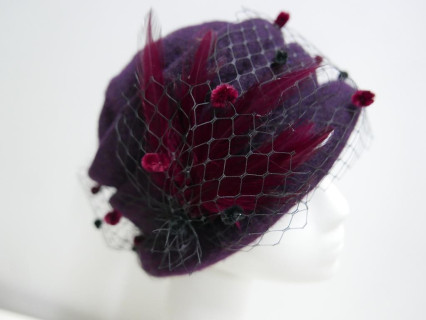 Burgund bakłażan toczek czapka dzianina wełniana