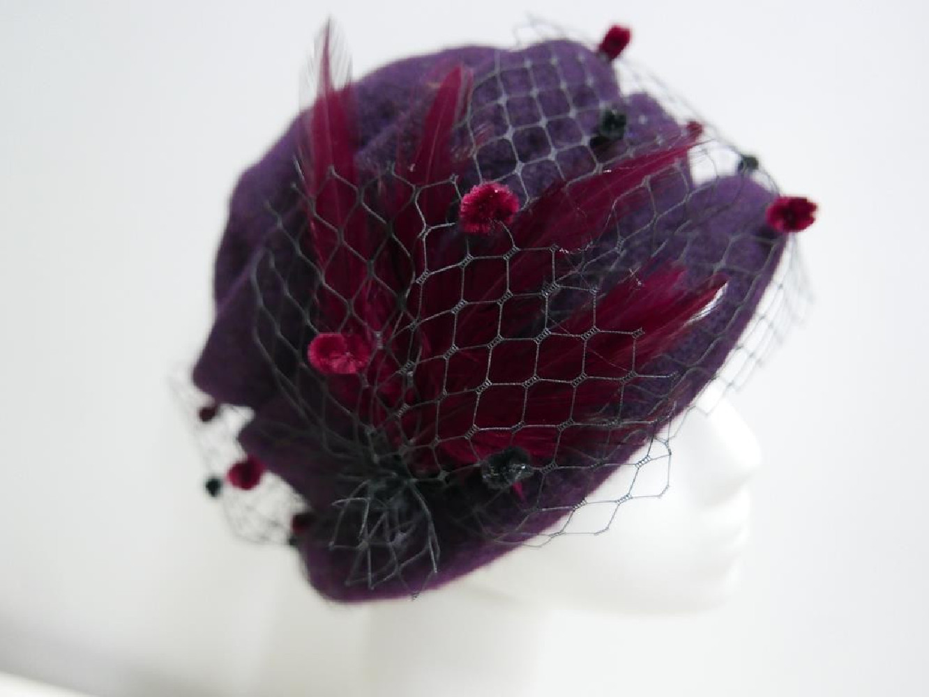 Burgund bakłażan toczek czapka dzianina wełniana