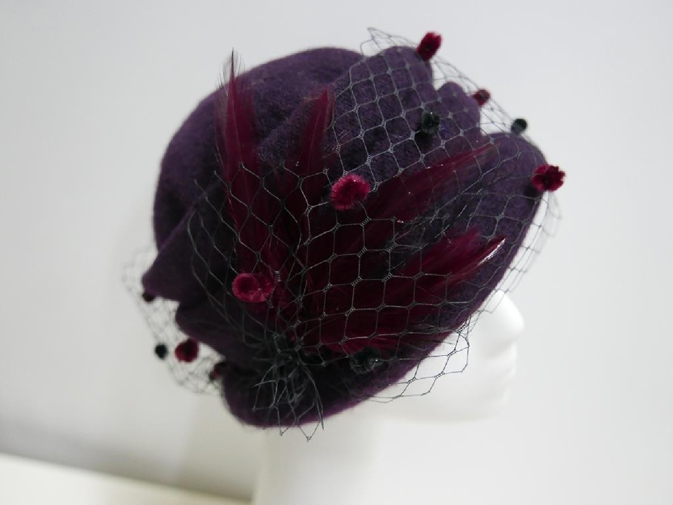 Burgund bakłażan toczek czapka dzianina wełniana