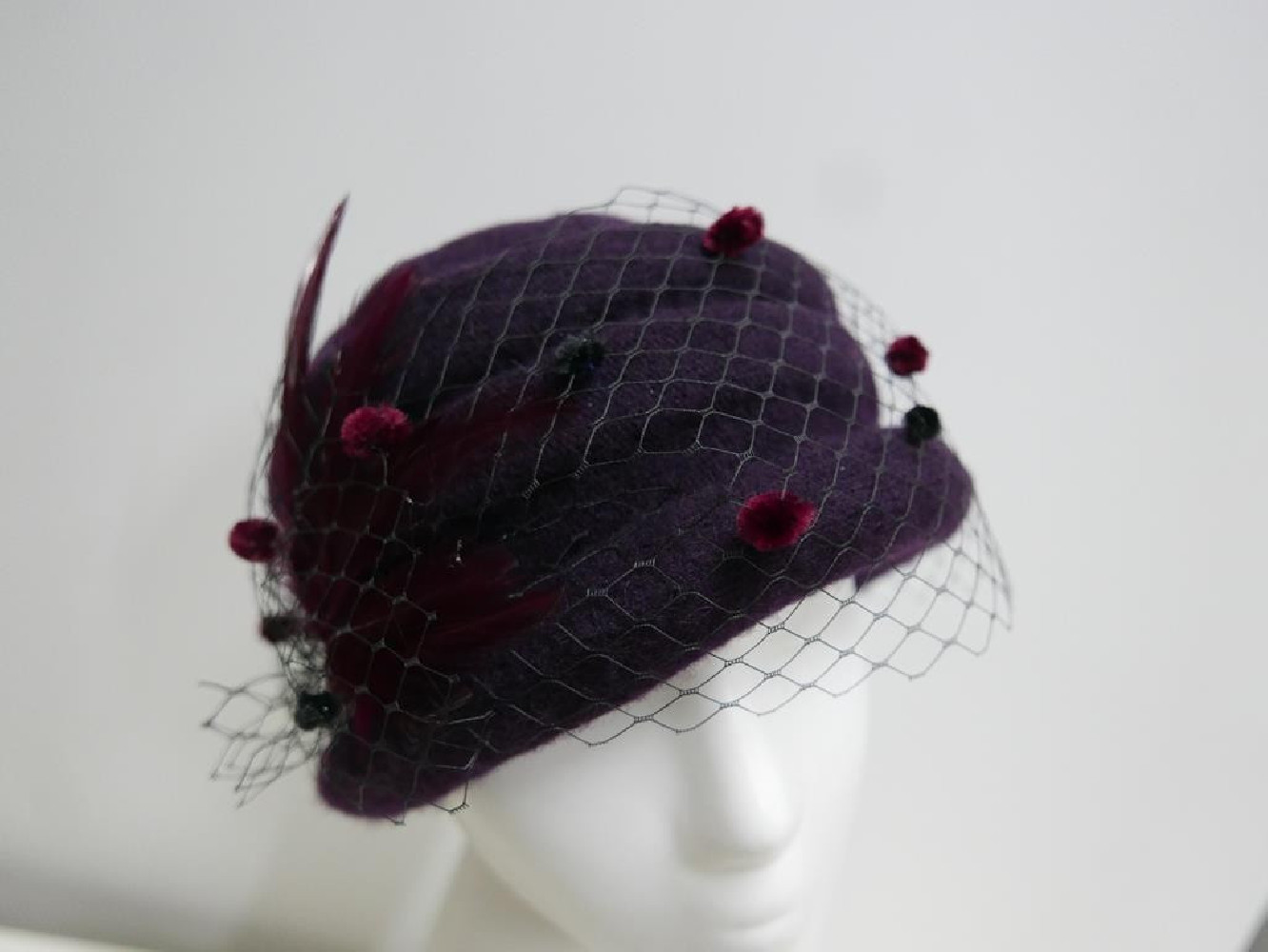 Burgund bakłażan toczek czapka dzianina wełniana