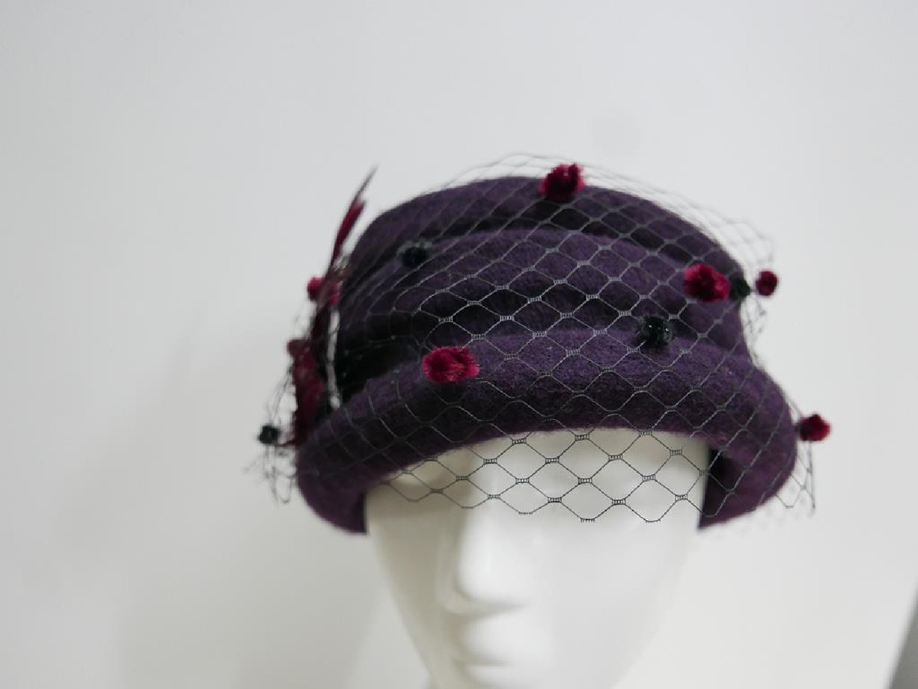 Burgund bakłażan toczek czapka dzianina wełniana