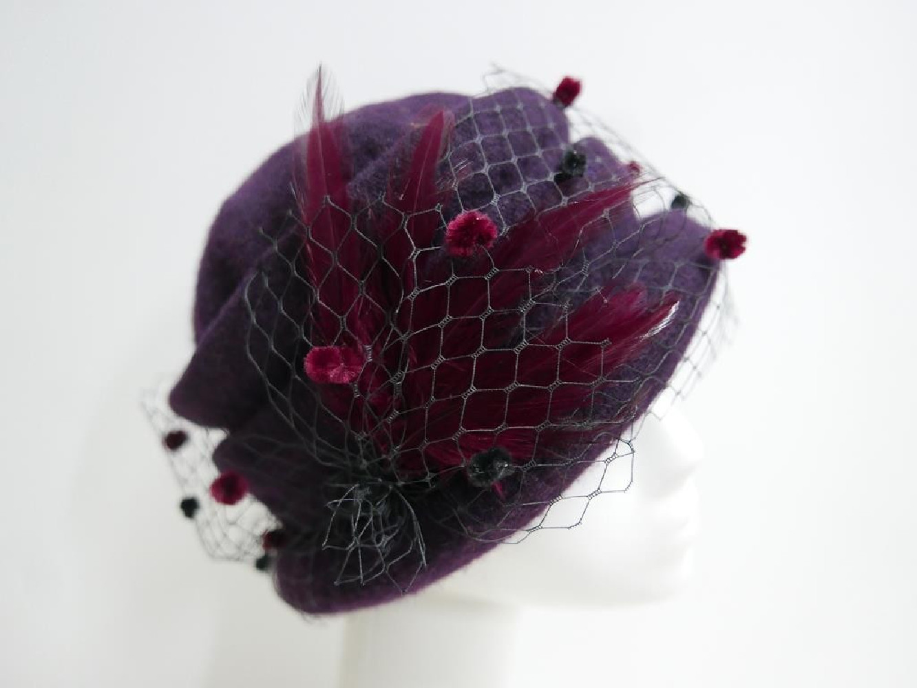 Burgund bakłażan toczek czapka dzianina wełniana