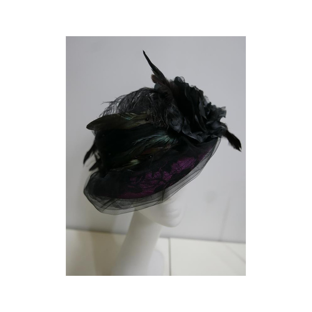 Vivien czarny z różem kapelusz gotycki