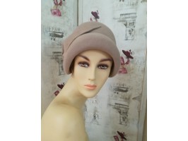 Gina- beżowy welur kapeluszo czapka Vintage 53-56 cm