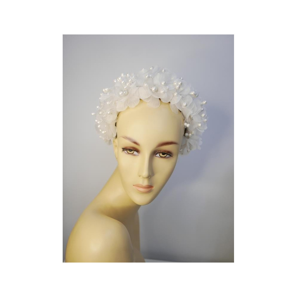 Śmietankowa opaska z kwiatów- Halo Hat