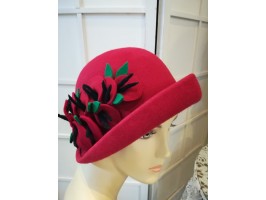 Pola Negri retro czerwony kapelusz filcowy 54-58 cm