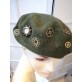 zielony steampunkowy zdobiony beret dzianina wełna