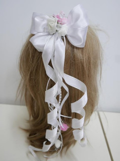 Kokarda atłasowa do wianka komunijnego z lokami