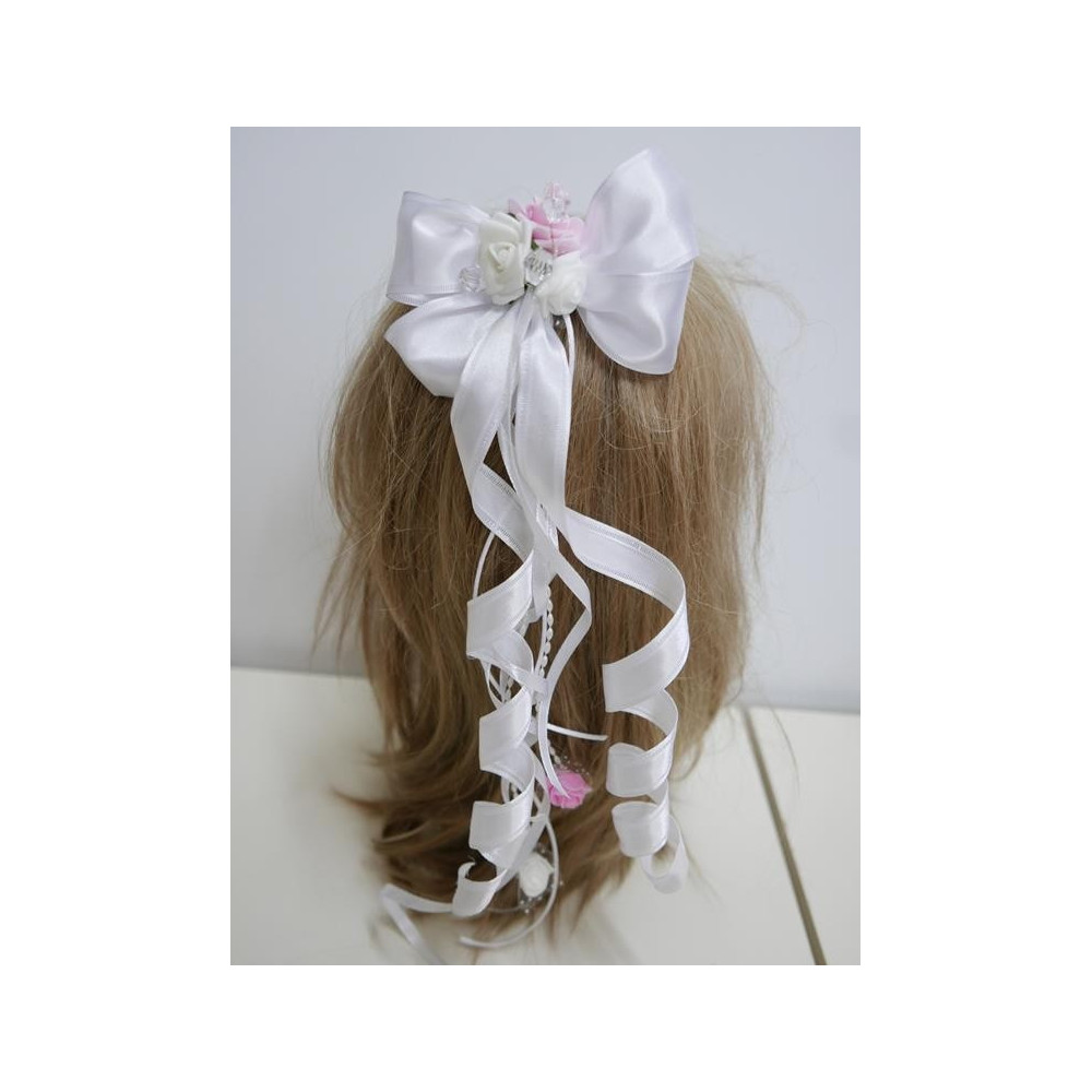 Kokarda atłasowa do wianka komunijnego z lokami