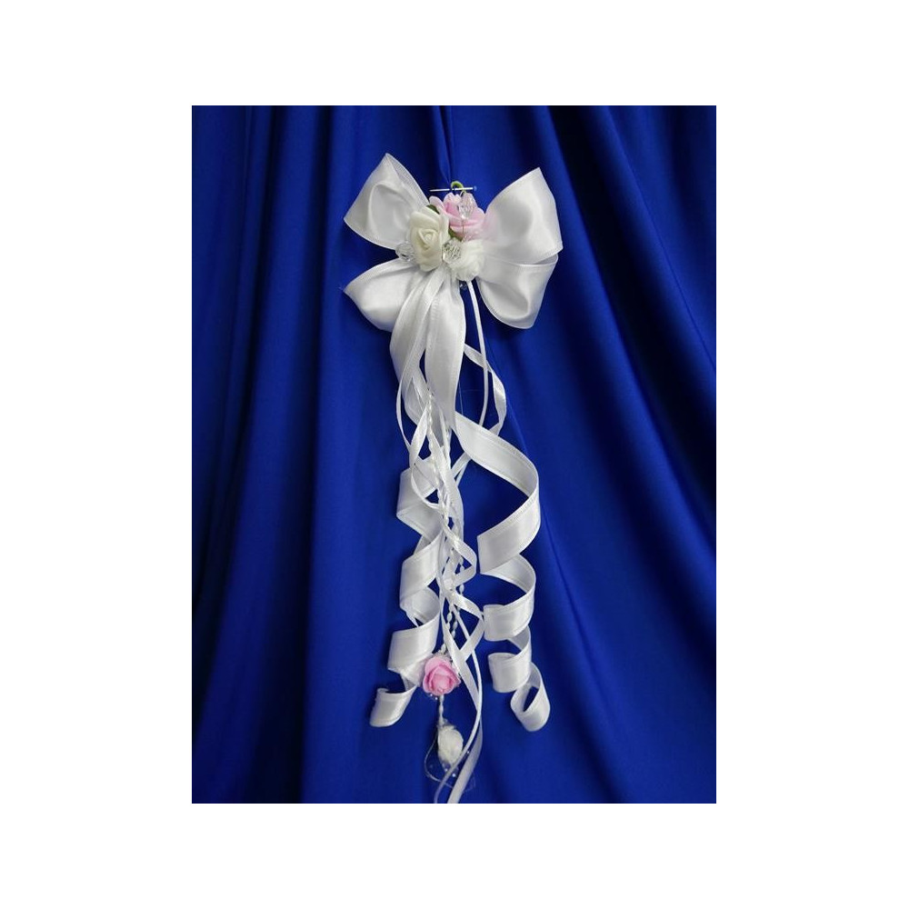 Kokarda atłasowa do wianka komunijnego z lokami