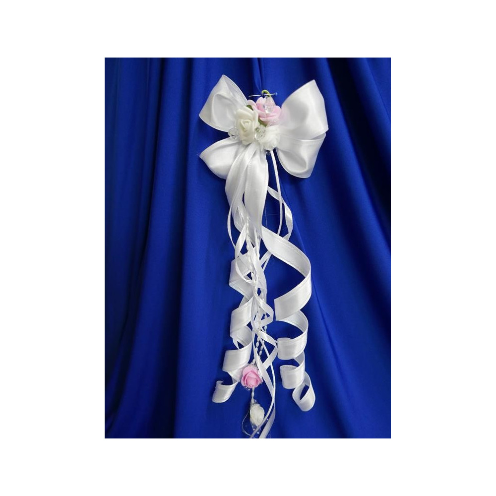 Kokarda atłasowa do wianka komunijnego z lokami