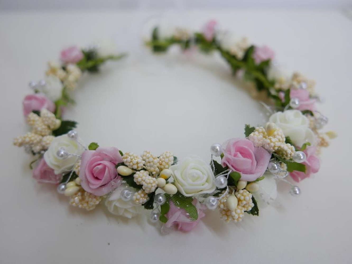 Kremowo różowy wianek do modelowania- plastyczny