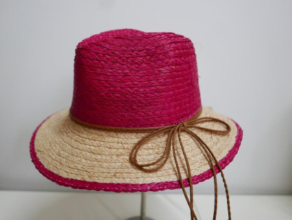 Rafia różowy-naturalny kapelusz do 58 cm regulowany
