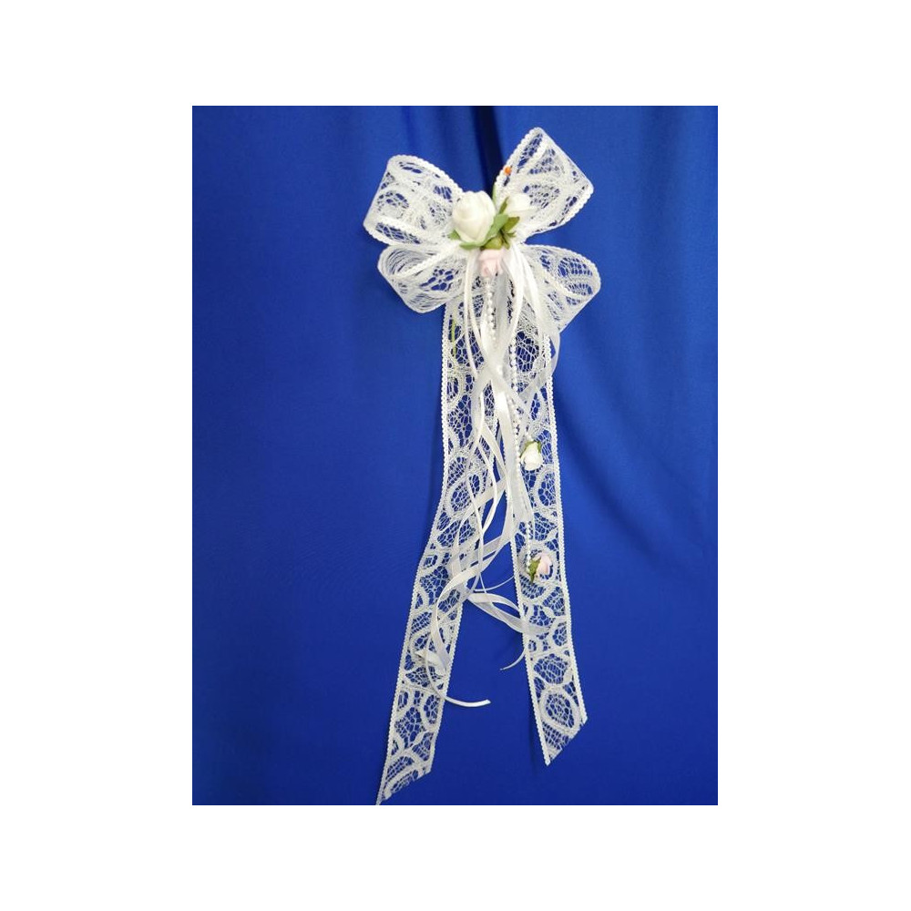 Kokarda do wianka komunijnego z różem koronka