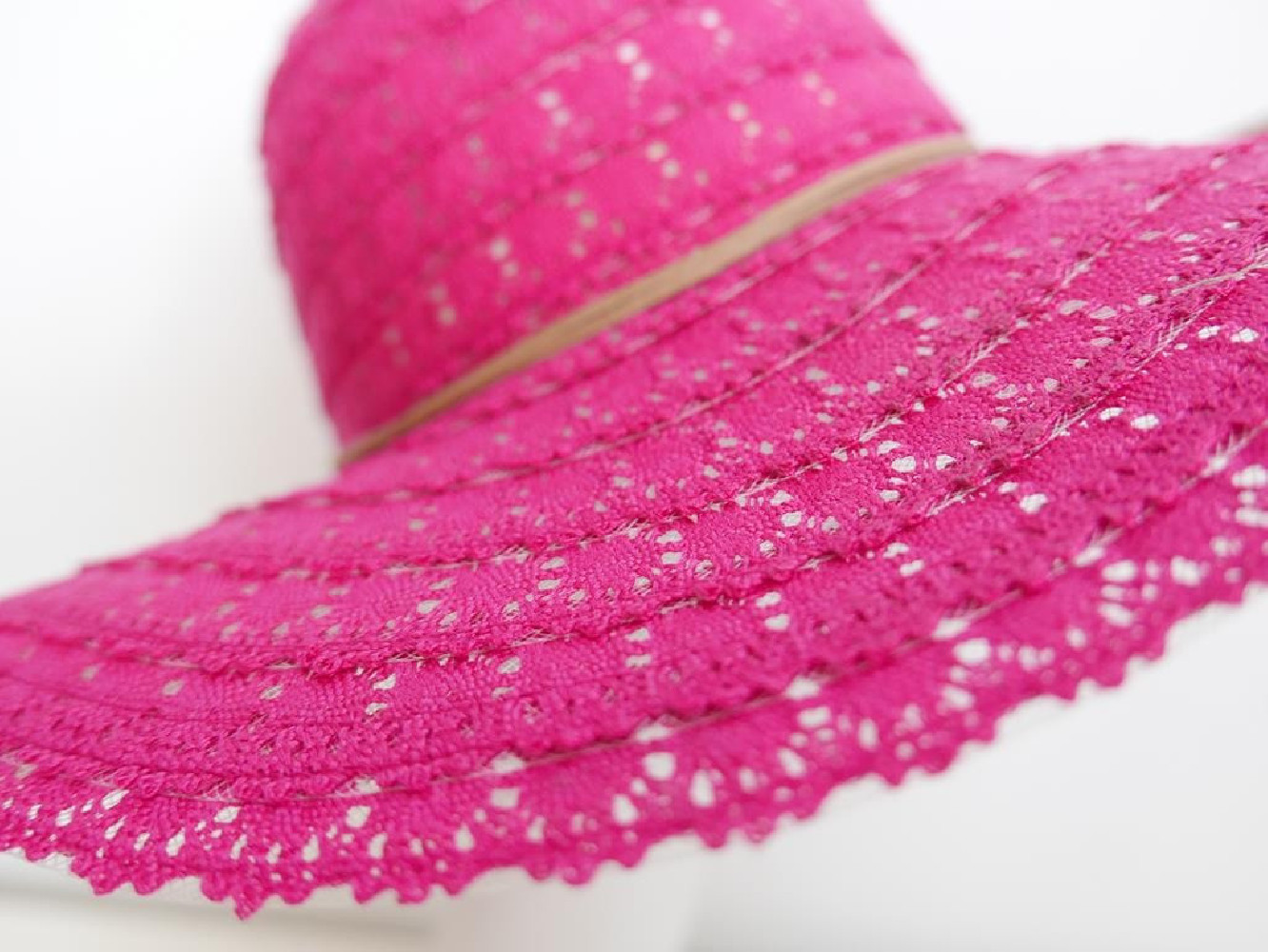 Różowa koronka kapelusz letni  do 57 cm