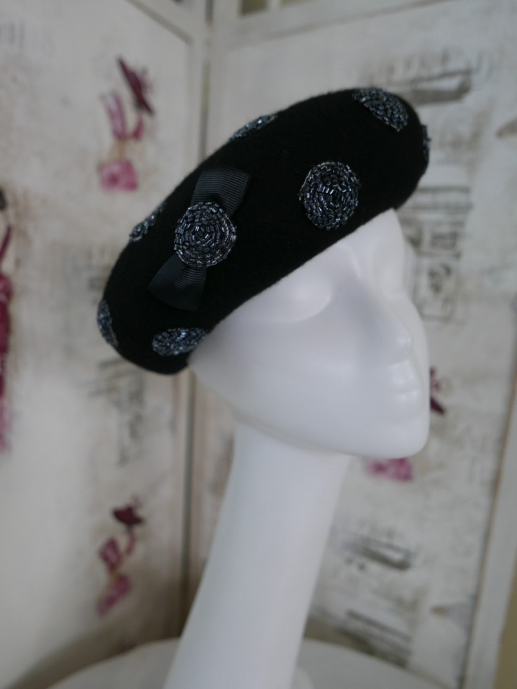 Tosia czarny beret filcowy