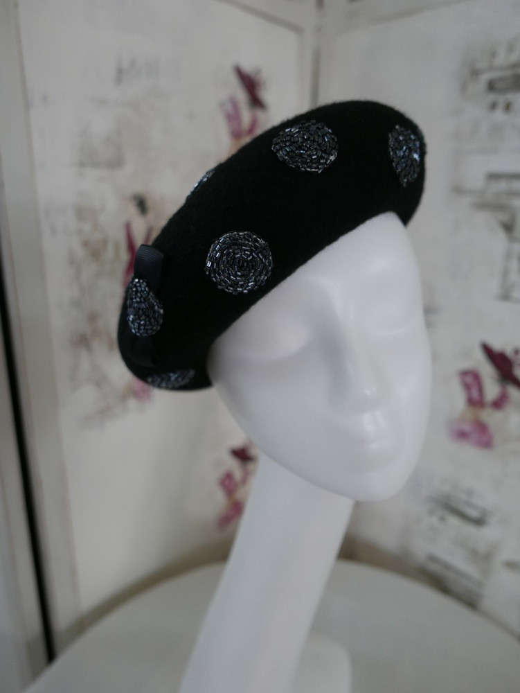 Tosia czarny beret filcowy