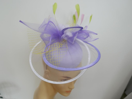 Lawendowo żółty kapelusik koktajlowy - fascynator