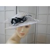 Biały w czarne groszki wizytowy kapelusz  sinamay 56-58cm