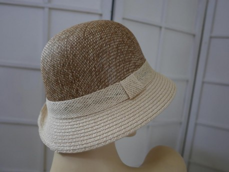 Pola ciemny i jasny beżowy letni  kapelusz do 57 cm