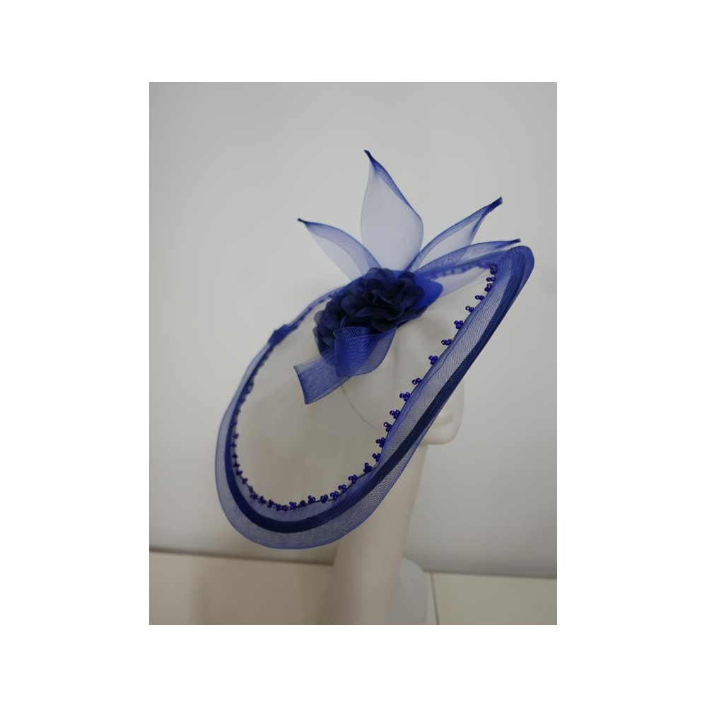 Granatowo kremowy szałowy kapelusz wizytowy