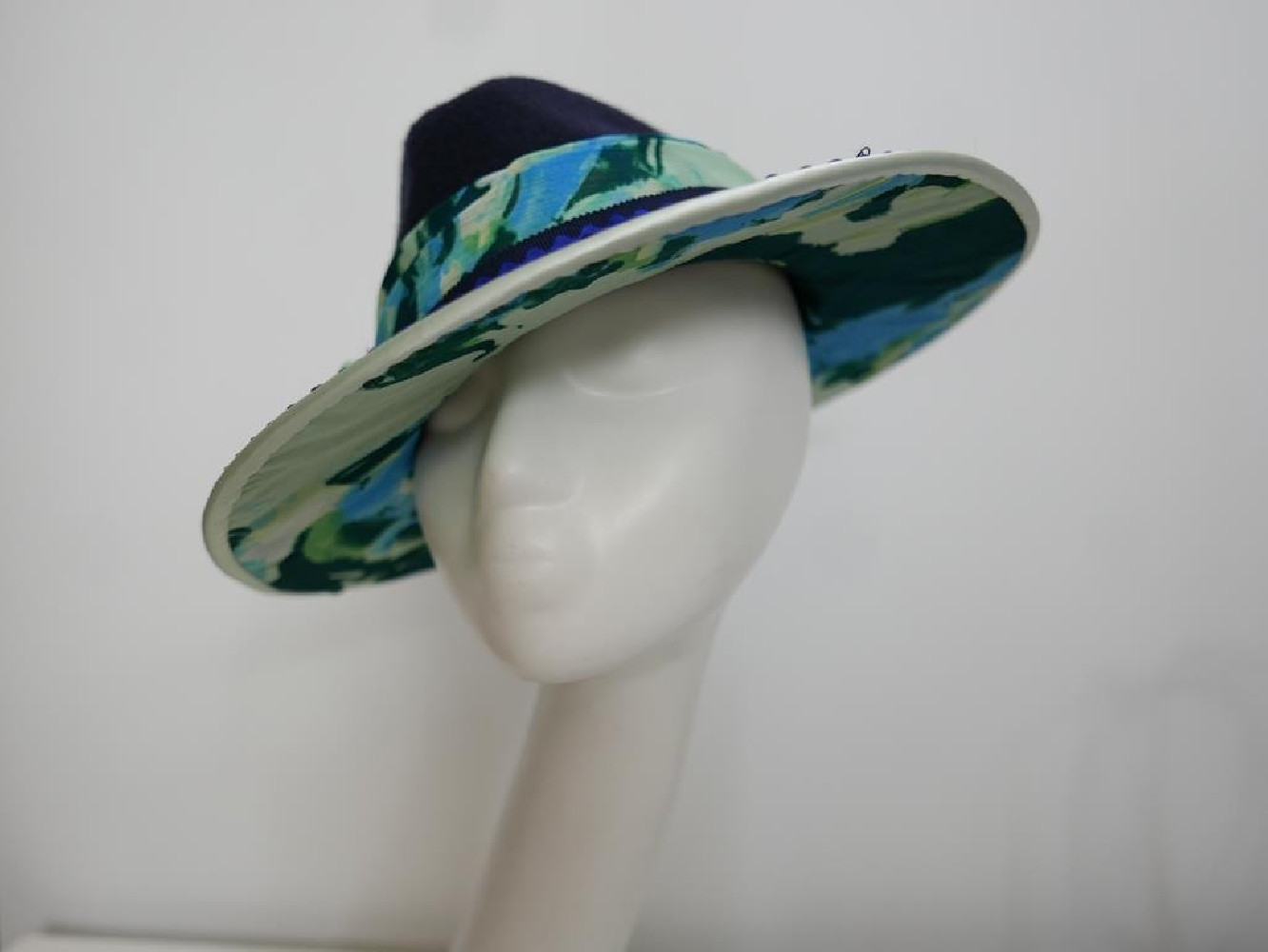 Fedora granatowo zielony kapelusz filcowy 56-58 cm