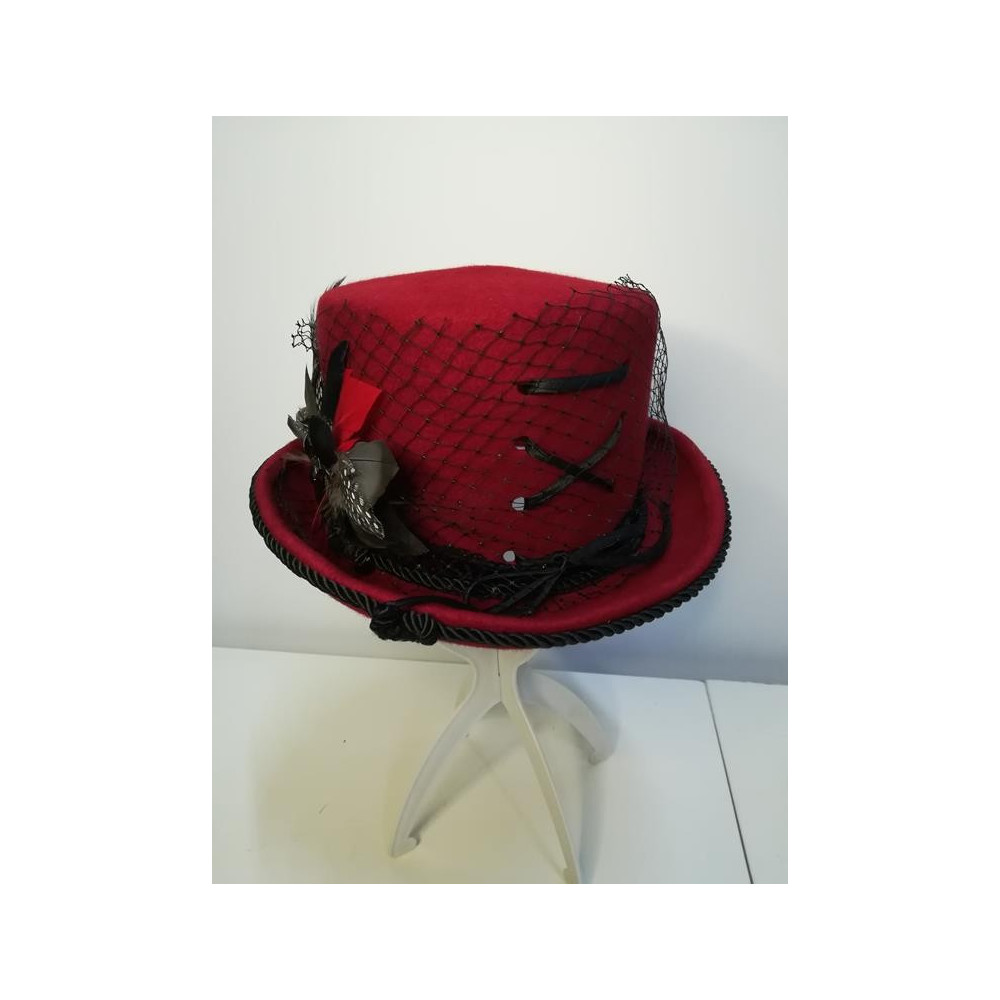 Czerwono czarny cylinder w stylu Goth 54-58 cm