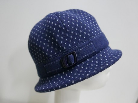 Granatowy w kropeczki kapelusz tkanina do 58 cm- regulowany