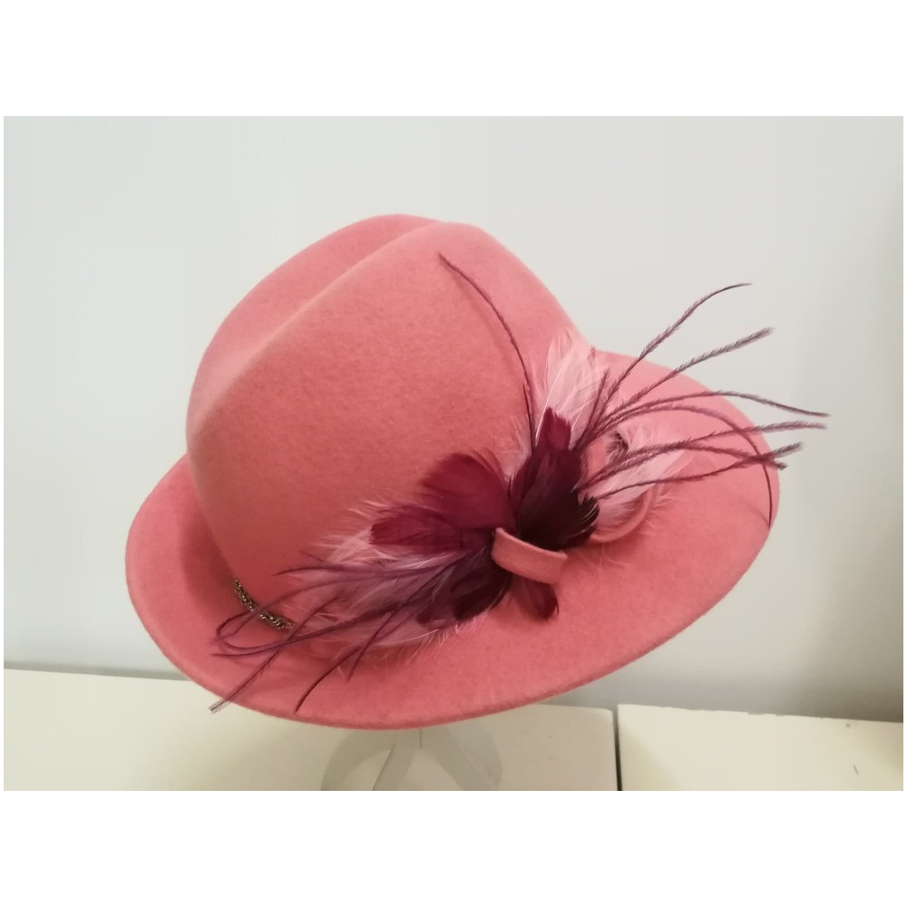 Montana różowy kapelusz filcowy z piórami 54-57 cm