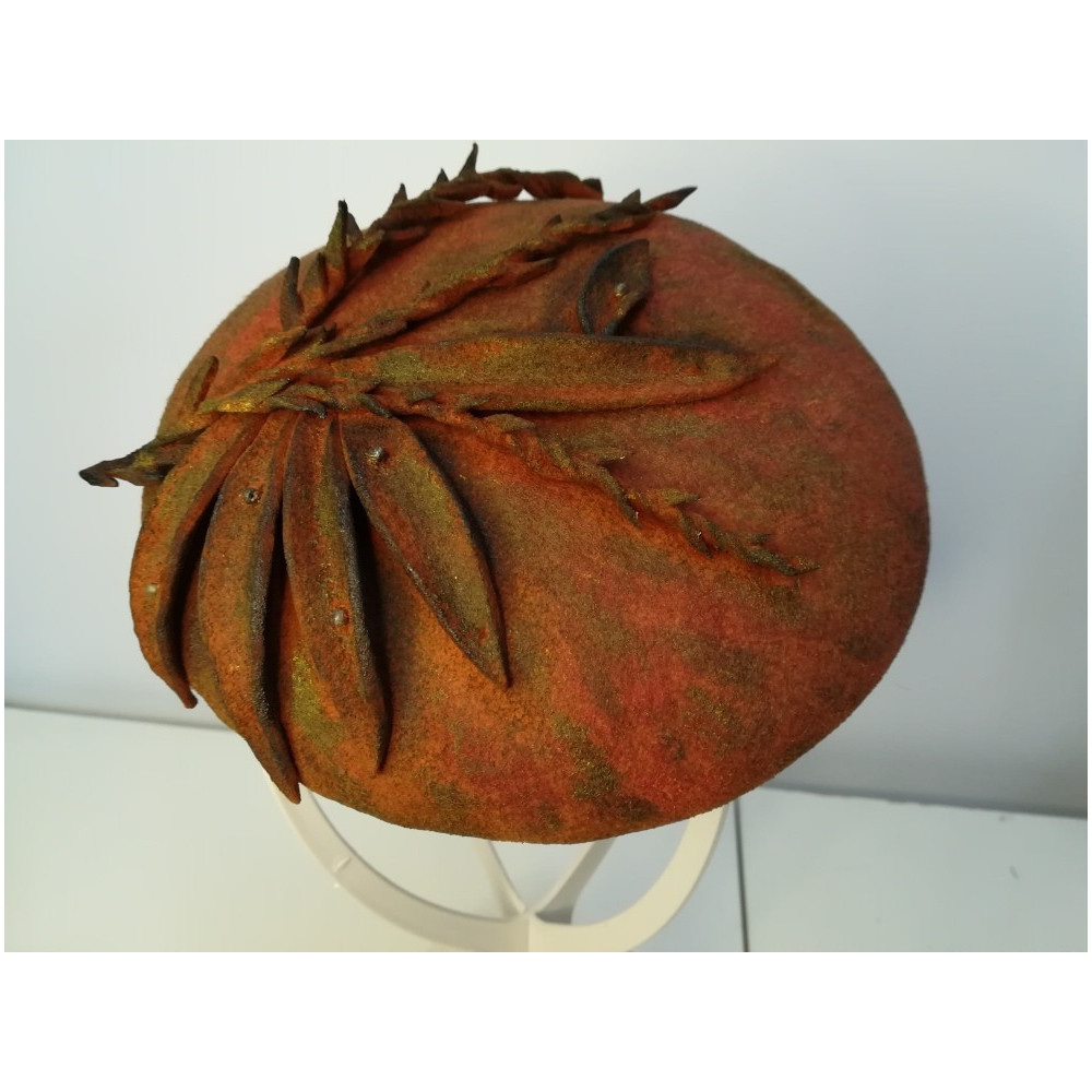 Mini beret filcowy przypalany rudy